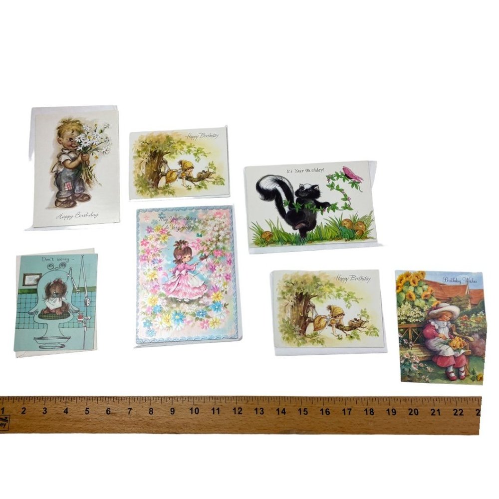 Vintage Ephemera Cute Birthday Cards 7 Piece Set